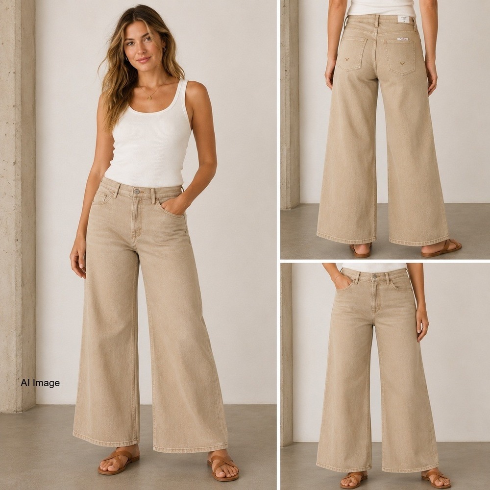 Hudson Jolene Wide Leg High Rise Jeans Pants size 31 Vintage Khaki Tan 5738